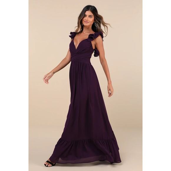 Lulus Dresses & Skirts - Lulus “Soiree Celebration” Purple Ruffled Lace-Up Maxi Dress – Size Medium